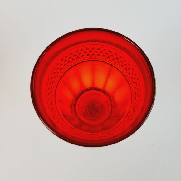 Viking Glass Co. Mt Vernon Red Glass Goblets (2), Panel & Cross Hatch, Retro USA - Picture 5 of 9